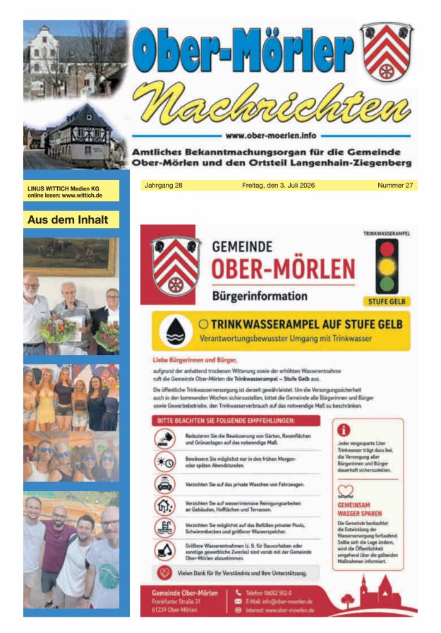 Ober-Mörler Nachrichten Titelblatt 27/2026
