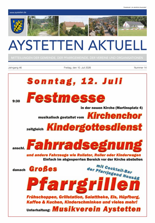 Aystetten Aktuell Wir über uns Titelblatt 14/2026