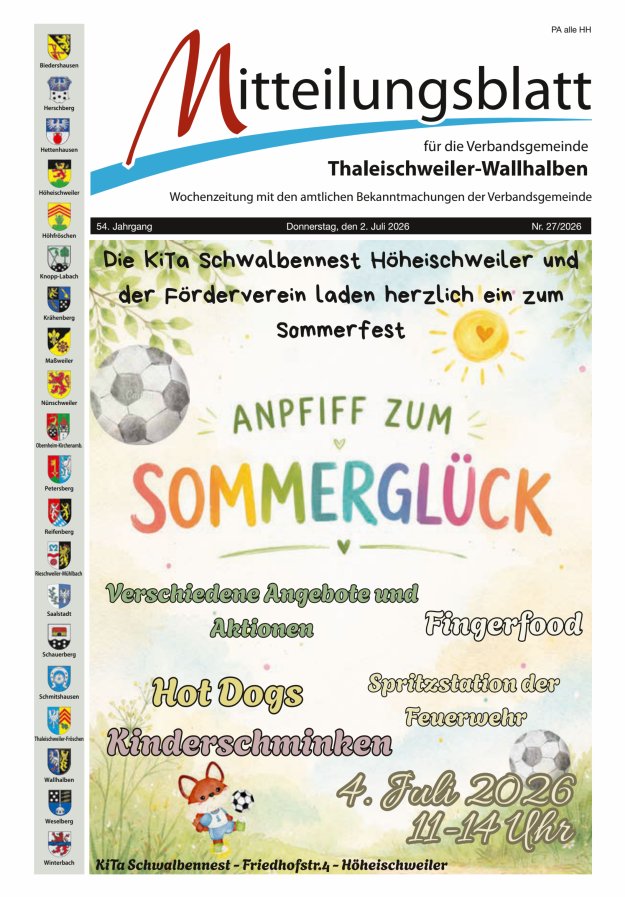 Mitteilungsblatt VG Thaleischweiler-Wallhalben Titelblatt 27/2026