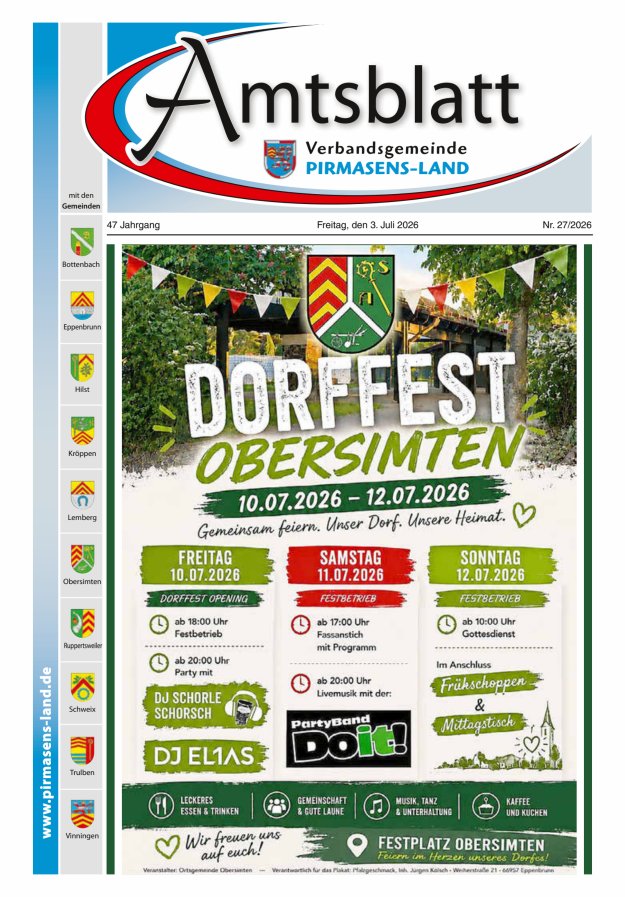 Amtsblatt VG Pirmasens-Land Titelblatt 27/2026