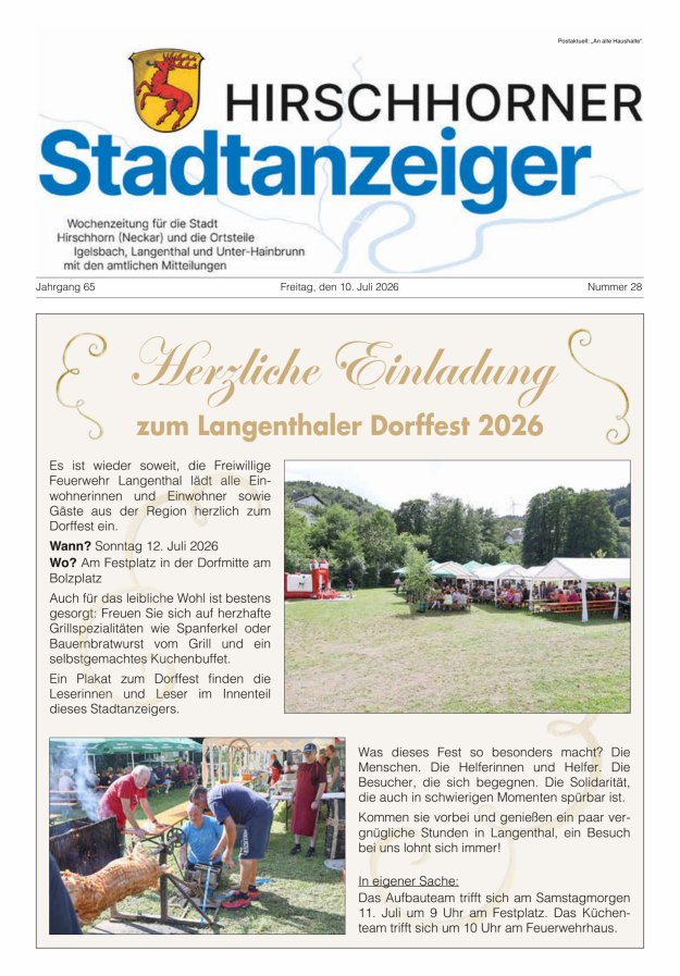 Hirschhorner Stadtanzeiger Titelblatt 28/2026
