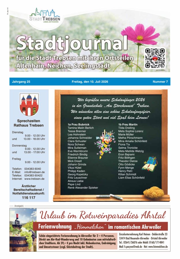 Stadtjournal der Stadt Trebsen mit ihren Ortsteilen Titelblatt 07/2026