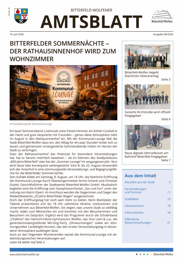 Bitterfeld-Wolfener Amtsblatt Titelblatt 08/2026
