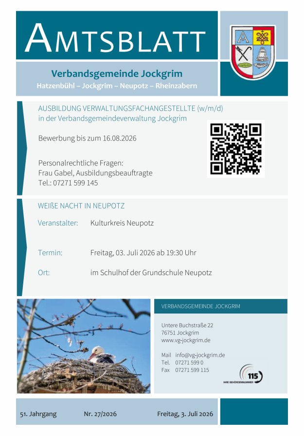 Amtsblatt VG Jockgrim Titelblatt 27/2026
