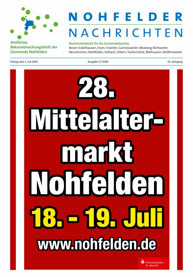 Nohfelder Nachrichten Titelblatt 27/2026