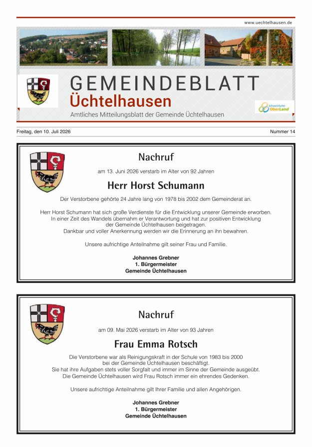 Gemeindeblatt Üchtelhausen Titelblatt 14/2026