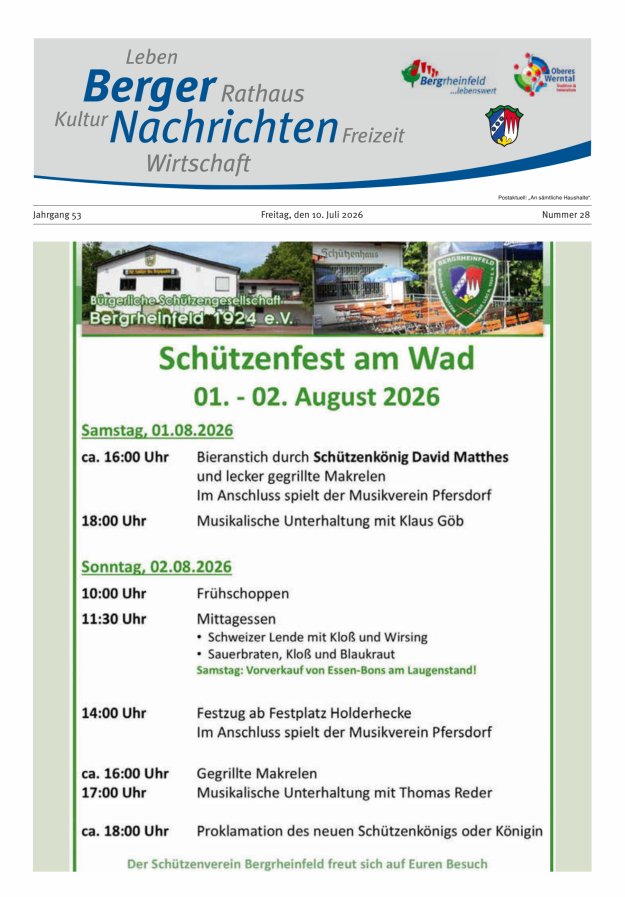 Berger Nachrichten, Bergrheinfeld Titelblatt 28/2026