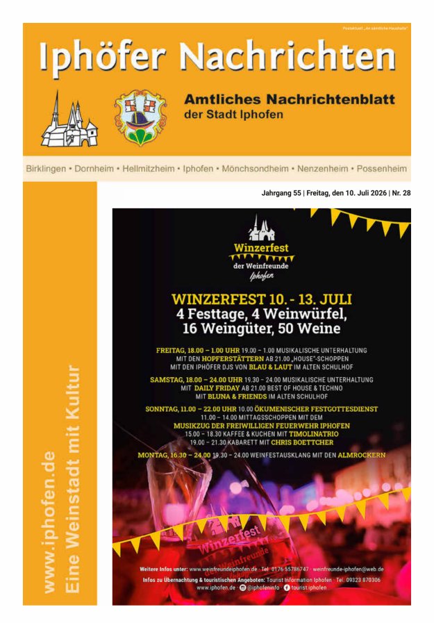 Iphöfer Nachrichten Titelblatt 28/2026