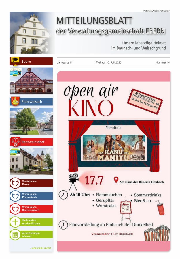 Mitteilungsblatt der Verwaltungsgemeinschaft Ebern Titelblatt 14/2026