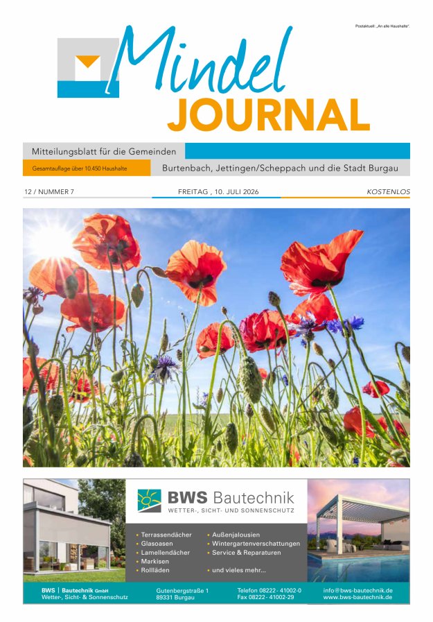 Mindeljournal Freies Blatt für Burgau Burtenbach Jettingen-Scheppach Titelblatt 07/2026
