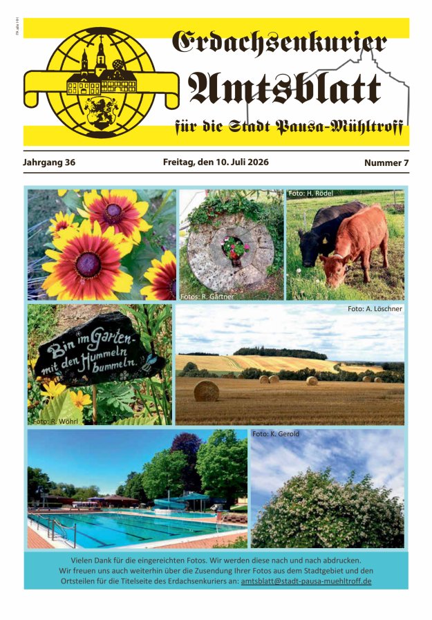 Erdachsenkurier - Amtsblatt für die Gemeinde Pausa-Mühltroff Titelblatt 07/2026