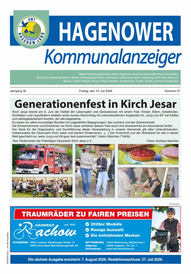 Hagenower Kommunalanzeiger Titelblatt 07/2026