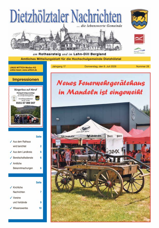 Dietzhölztaler Nachrichten Titelblatt 28/2026