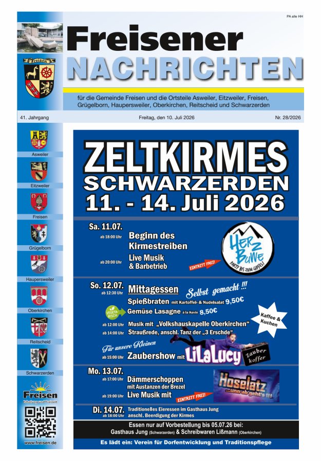 Freisener Nachrichten Titelblatt 28/2026