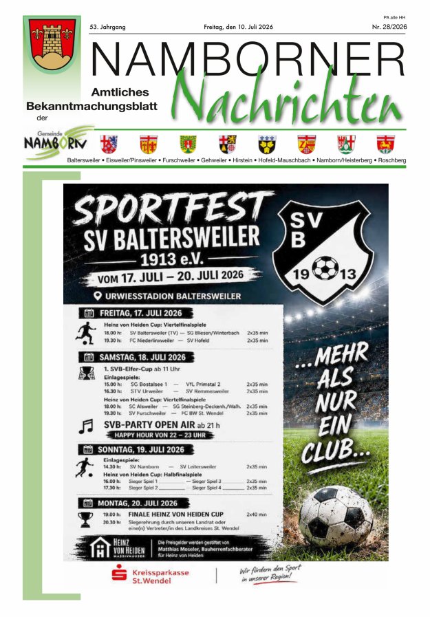Namborner Nachrichten Titelblatt 28/2026
