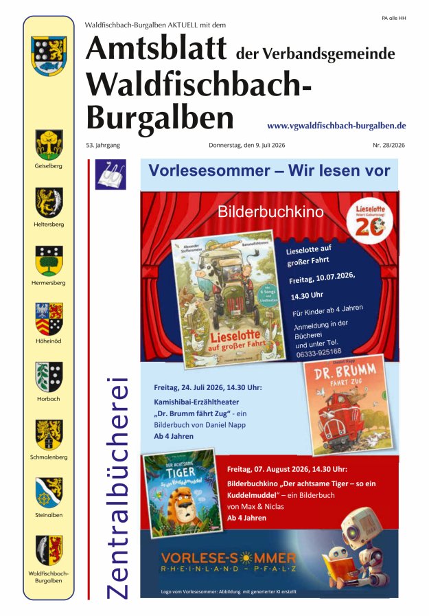 Amtsblatt der Verbandsgemeinde Waldfischbach-Burgalben Titelblatt 28/2026