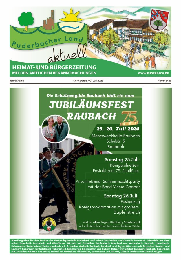 Puderbacher Land aktuell Titelblatt 28/2026