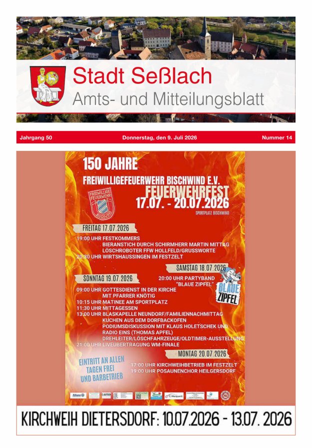 Amts- und Mitteilungsblatt Stadt Seßlach Titelblatt 14/2026