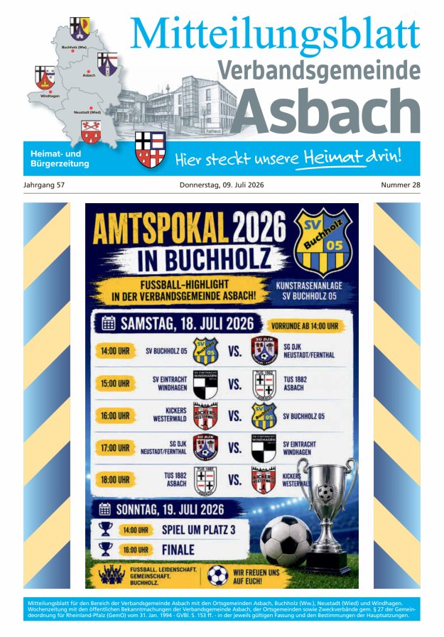 Mitteilungsblatt Verbandsgemeinde Asbach Titelblatt 28/2026