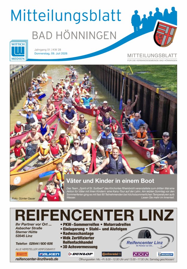 Mitteilungsblatt für den Bereich der Verbandsgemeinde Bad Hönningen Titelblatt 28/2026
