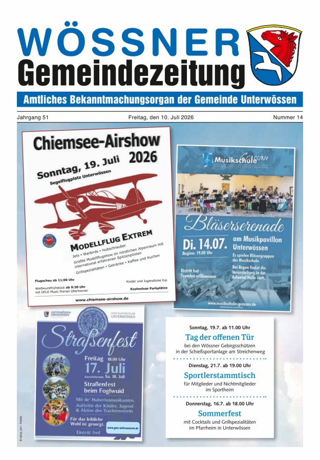 Wössner Gemeindezeitung Amtliches Bekanntmachungsorgan der Gemeinde Unterwössen Titelblatt 14/2026