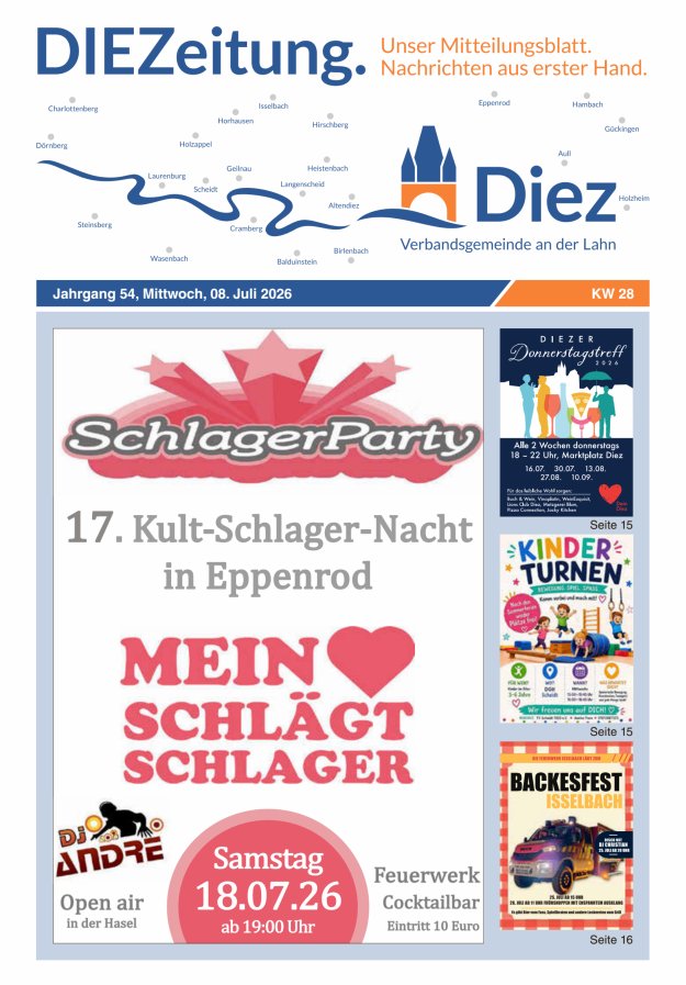 DIEZeitung - Mitteilungsblatt der Verbandsgemeinde Diez  Titelblatt 28/2026