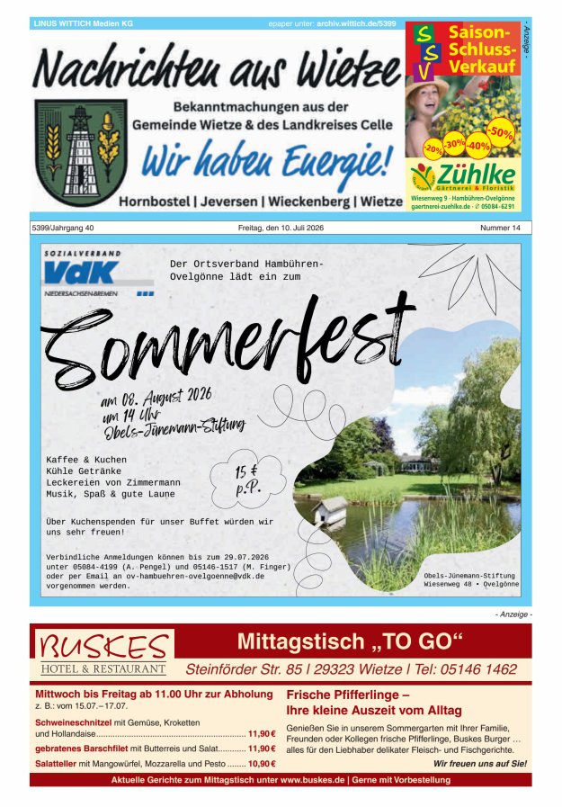 Nachrichten aus Wietze Titelblatt 14/2026