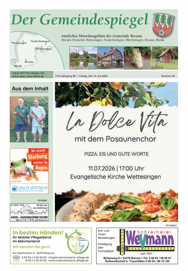 Der Gemeindespiegel (Breuna) Titelblatt 28/2026