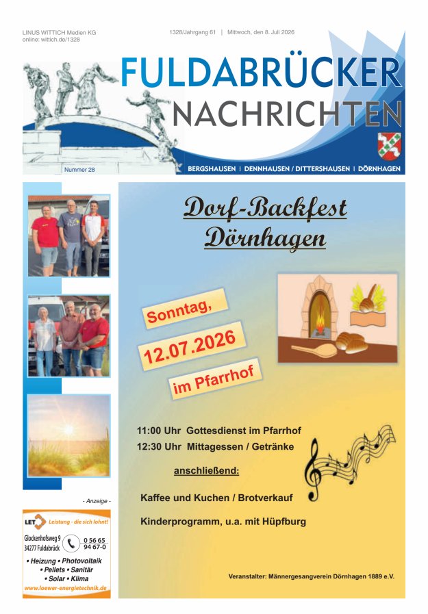 Fuldabrücker Nachrichten Titelblatt 28/2026