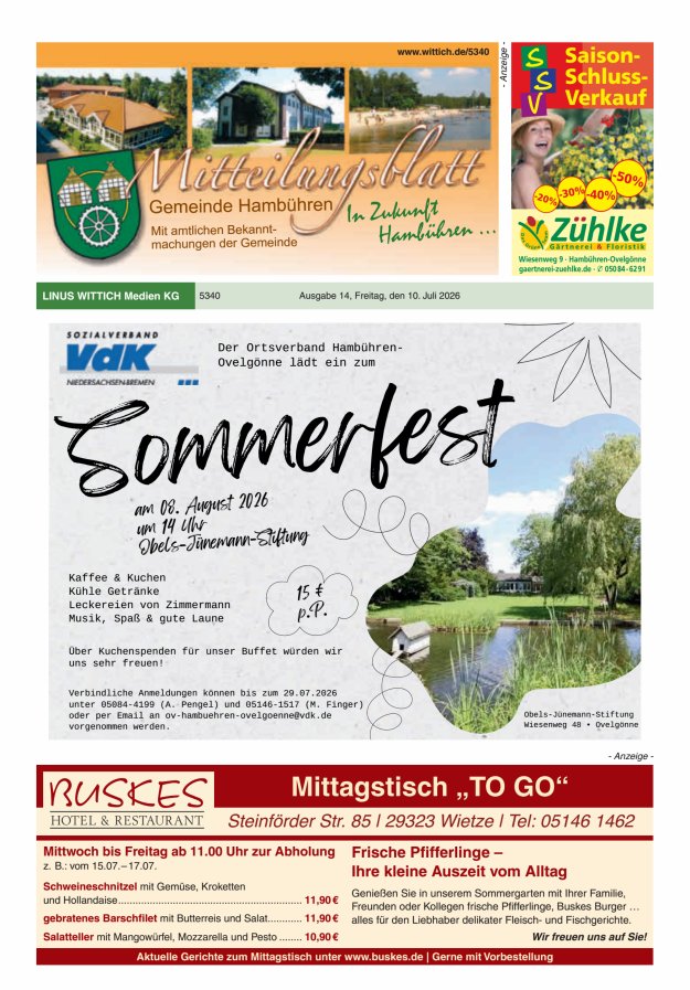 Mitteilungsblatt der Gemeinde Hambühren Titelblatt 14/2026