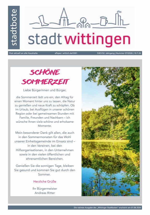 Wittinger Stadtbote Titelblatt 07/2026