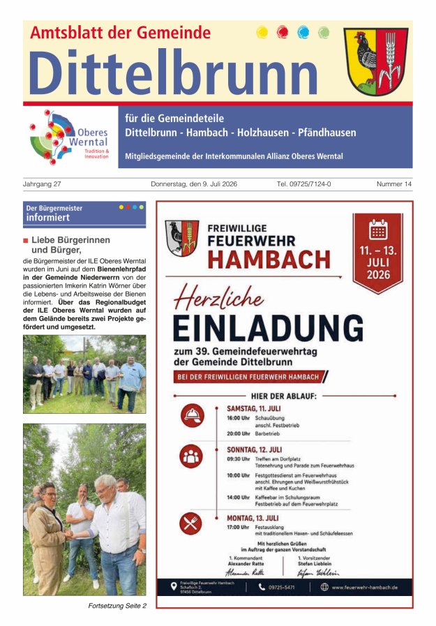 Amtsblatt der Gemeinde Dittelbrunn Titelblatt 14/2026