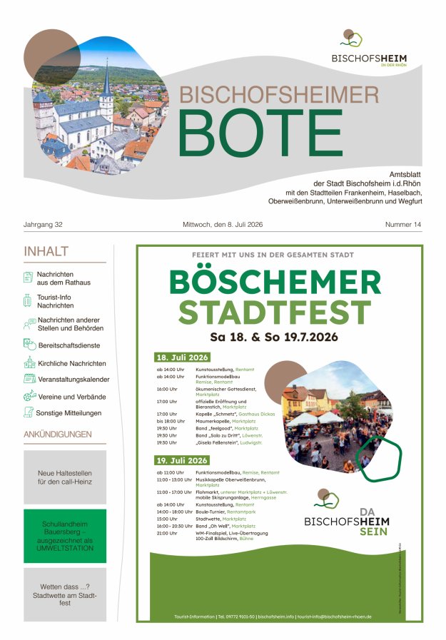 Bischofsheimer Bote Titelblatt 14/2026