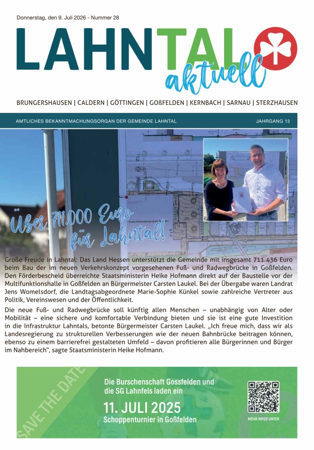 Amtliches Bekanntmachungsorgan der Gemeinde Lahntal Titelblatt 28/2026