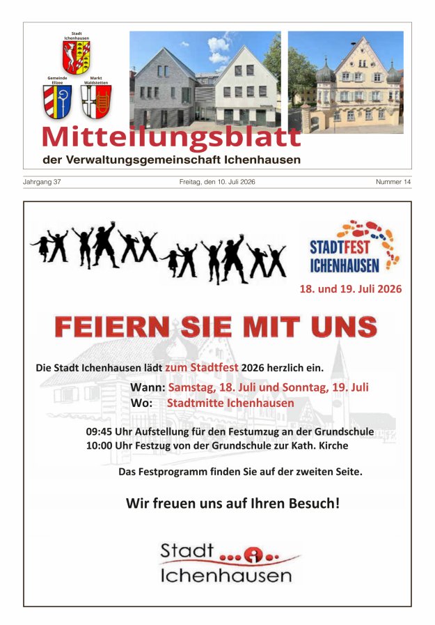Mitteilungsblatt der Verwaltungsgemeinschaft Ichenhausen Titelblatt 14/2026