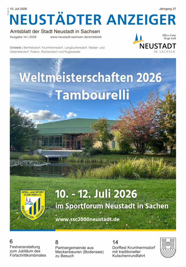 Neustädter Anzeiger - Amts- und Heimatblatt der Stadt Neustadt in Sachsen Titelblatt 14/2026