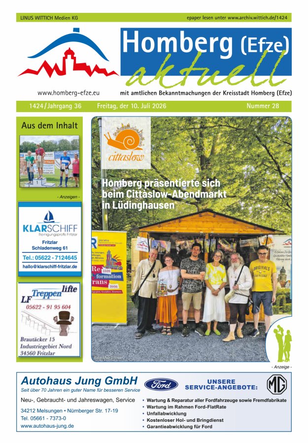 Homberg Efze aktuell Titelblatt 28/2026