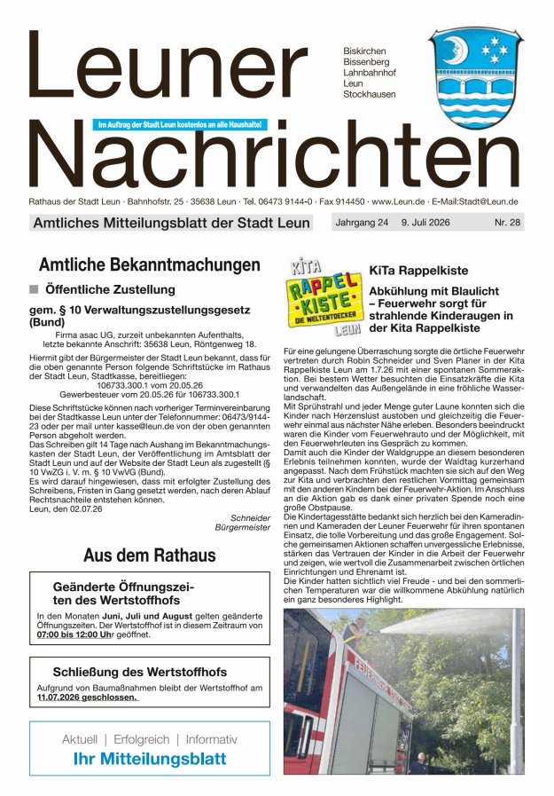 Leuner Nachrichten Titelblatt 28/2026