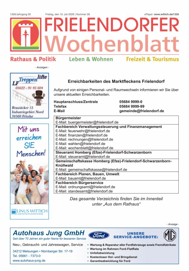 Frielendorfer Wochenblatt Titelblatt 28/2026