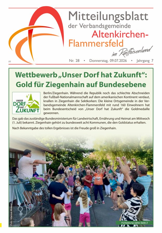 Mitteilungsblatt Verbandsgemeinde Altenkirchen-Flammersfeld Ausg Flammersfeld Titelblatt 28/2026
