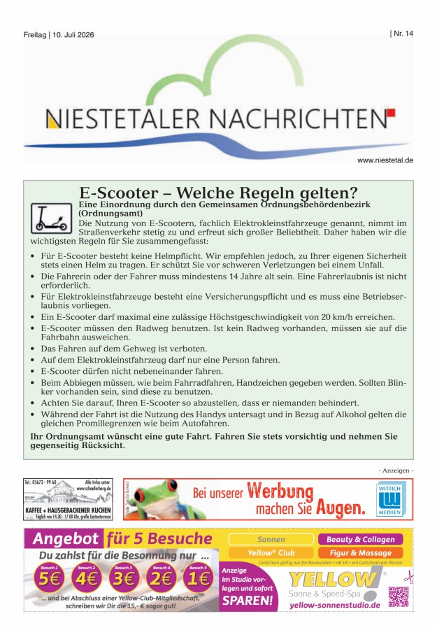 Niestetaler Nachrichten Titelblatt 14/2026