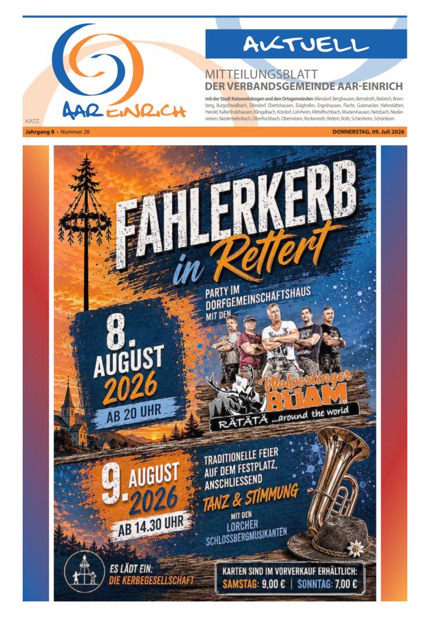Mitteilungsblatt der Verbandsgemeinde Aar-Einrich Ausgabe Katzenelnbogen Titelblatt 27/2026