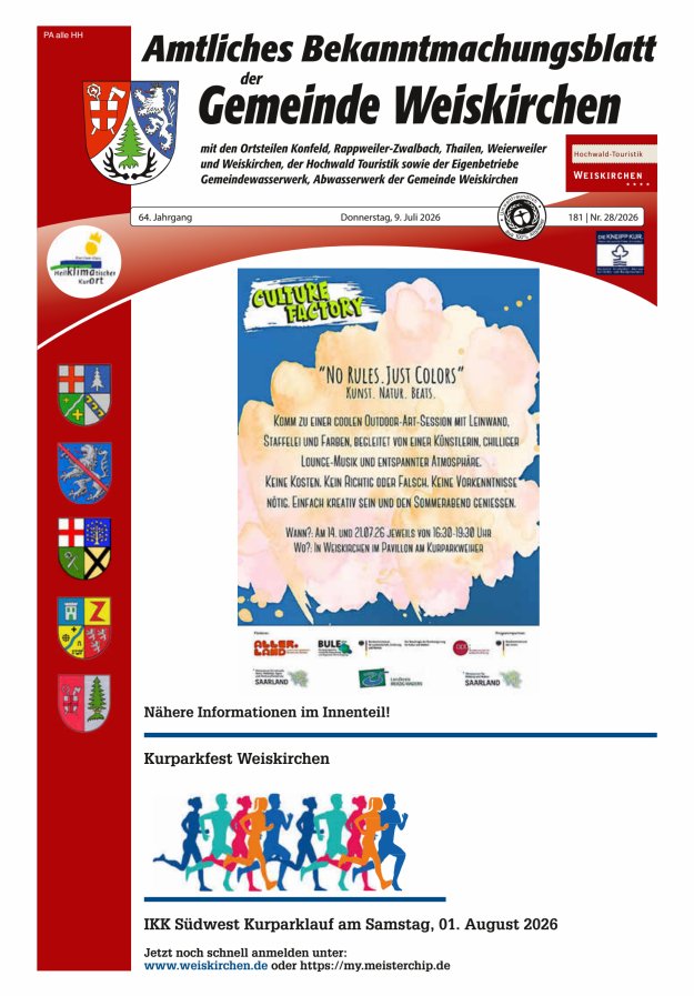 Amtliches Bekanntmachungsblatt der Gemeinde Weiskirchen Titelblatt 28/2026