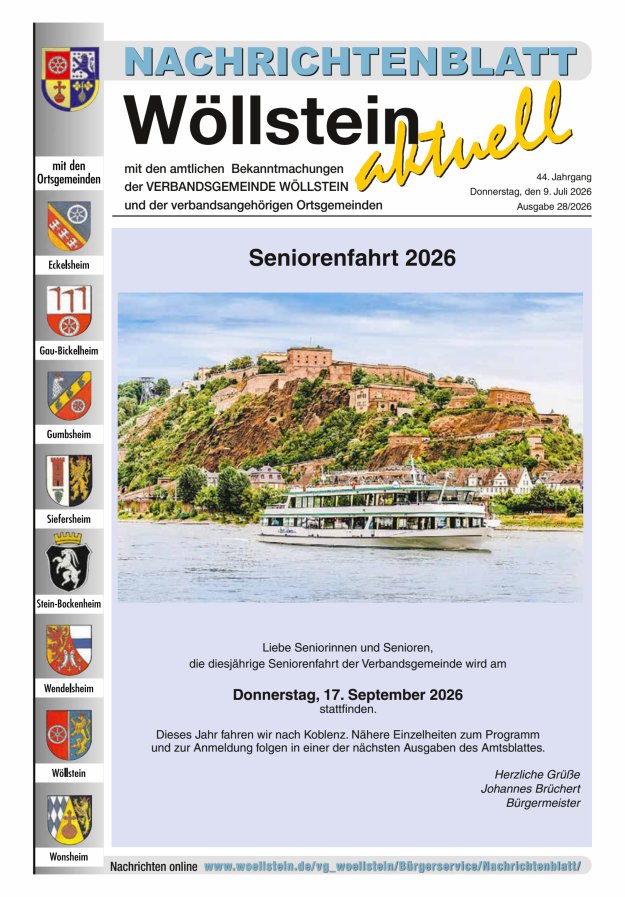 Nachrichtenblatt Wöllstein aktuell Titelblatt 28/2026