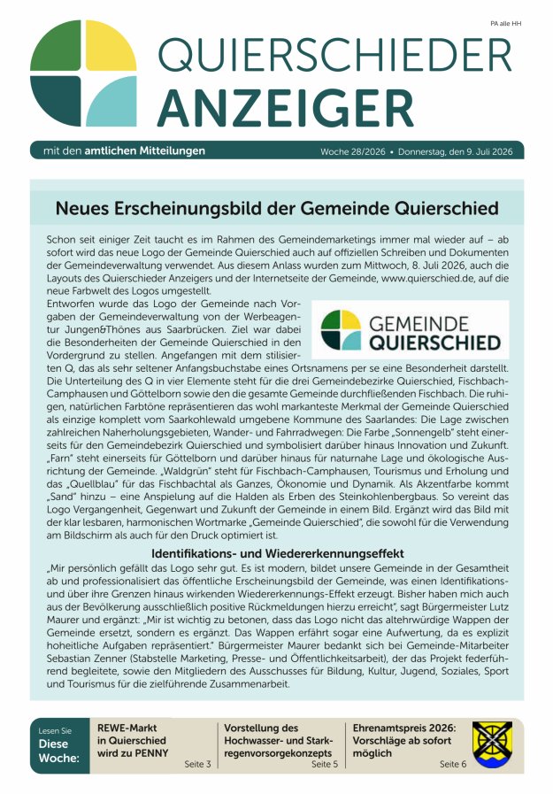 Quierschieder Anzeiger Titelblatt 28/2026