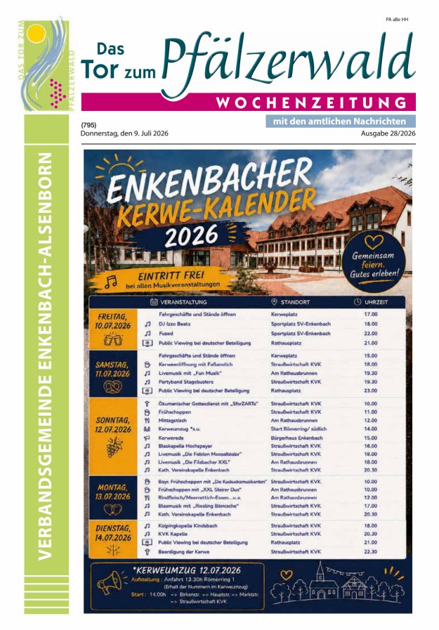 Das Tor zum Pfälzer Wald - VG Enkenbach-Alsenborn Titelblatt 28/2026