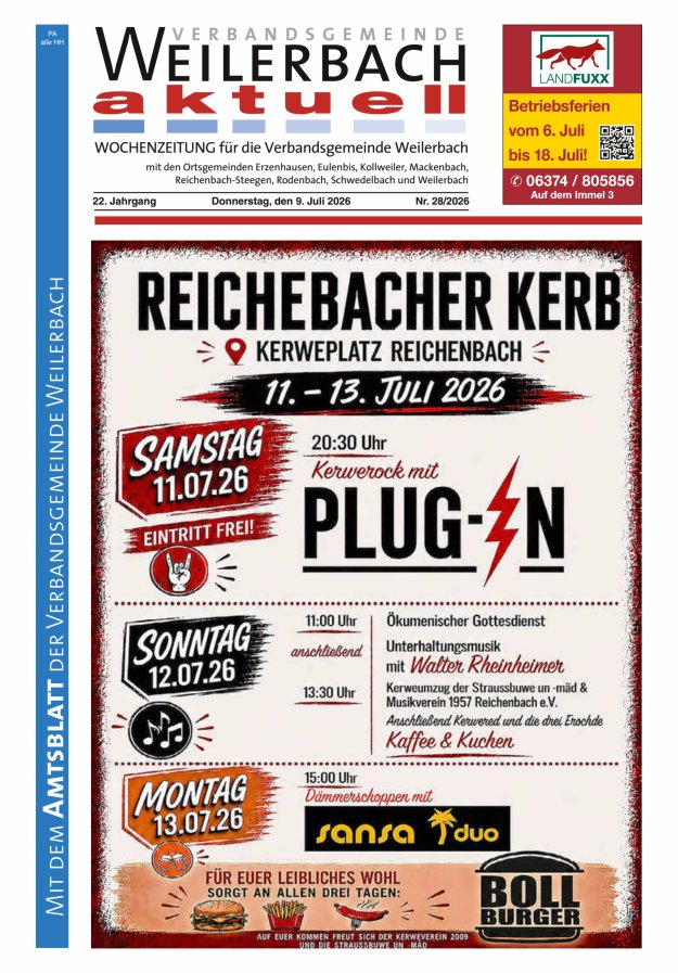 Verbandsgemeinde Weilerbach aktuell Titelblatt 28/2026