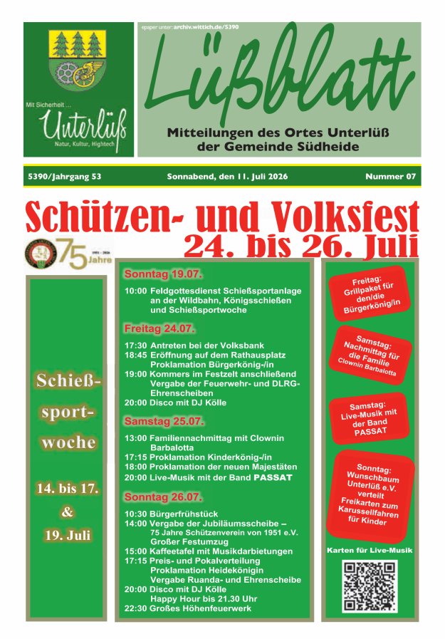 Mitteilungsblatt der Gemeinde Unterlüß Titelblatt 07/2026