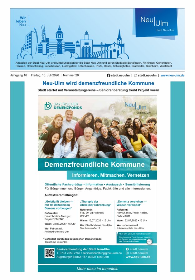 Amtsblatt der Stadt Neu-Ulm und Mitteilungsblatt für die Stadt Neu-Ulm Titelblatt 28/2026