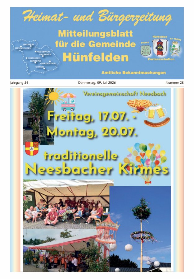 Mitteilungsblatt für die Gemeinde Hünfelden Titelblatt 28/2026